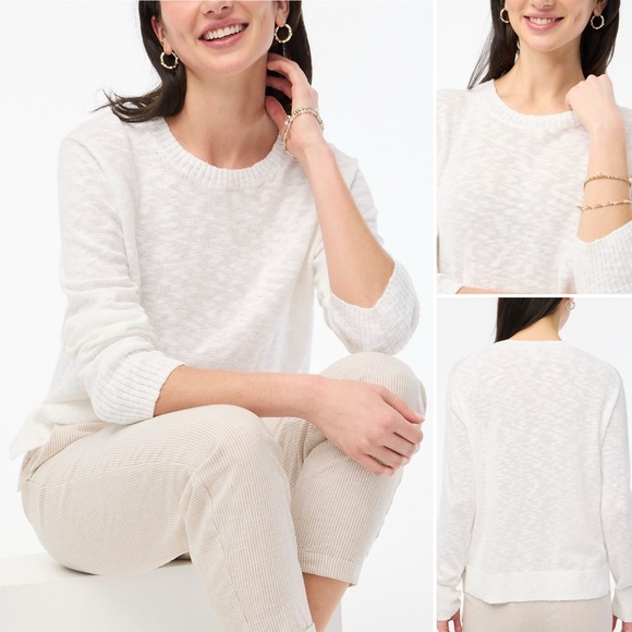 J. Crew Crewneck Sweater Long Sleeve Stretch Lightweight White - Picture 1 of 12
